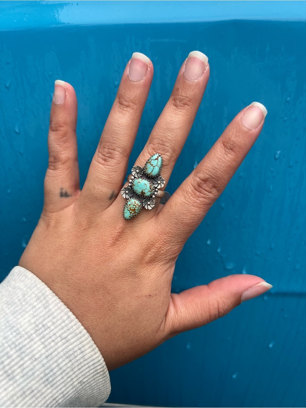 Turquoise Adjustable Silver Ring - Picture 2 of 3